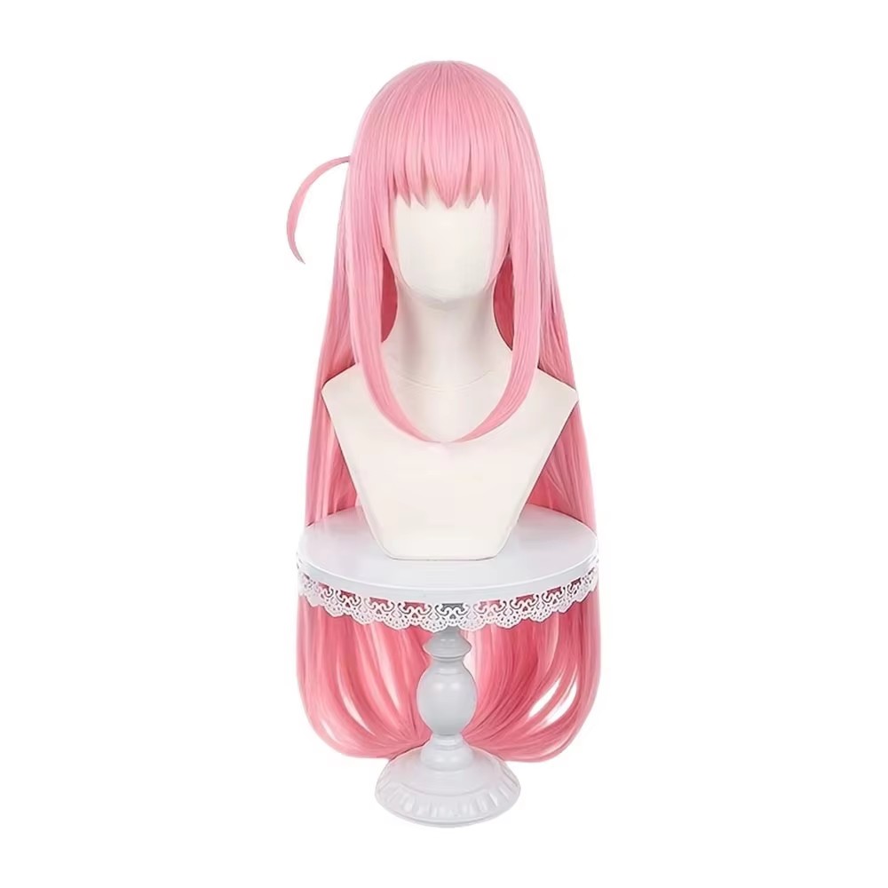Anime Cosplay Girl Easy - Long Straight Pink Wig With Bangs
